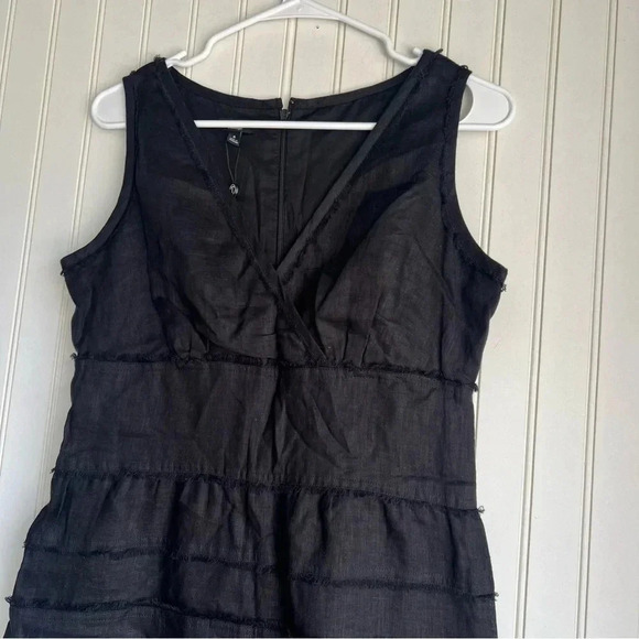 Talbots Size 6 Black 100% Linen Sleeveless Surplice Fringe Trim  Dress NEW! - Picture 2 of 6